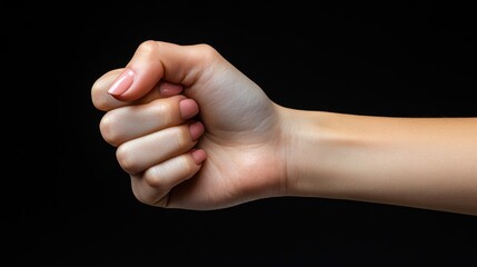 thumb up woman hand. black background. nice figure of the hand. studio shot.