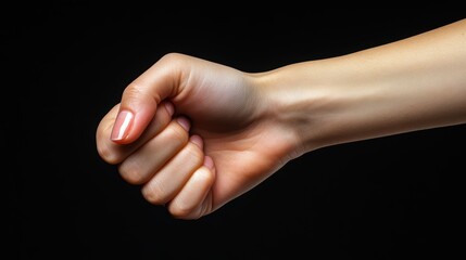 thumb up woman hand. black background. nice figure of the hand. studio shot.