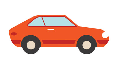 Red car side view illustration. Vintage red coupe vector art. Retro flat automobile red car icon.