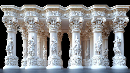 Obraz premium Elegant white columns with intricate carvings and statues.