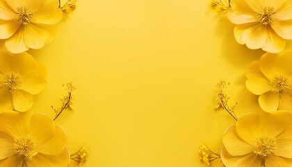 Beautiful yellow flower frame on white background with center for text.