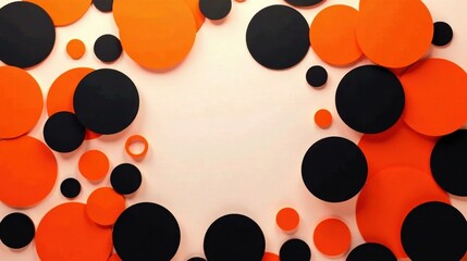 Fototapeta premium Abstract Background Featuring a Frame of Overlapping Orange and Black Circles on a Light Peach Surface