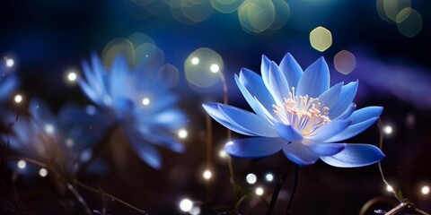 Blue Lotus Flower with Stars and Lights Background
