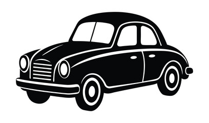 Vintage car silhouette perspective view design. Retro car illustration in black and white. Old-fashioned vehicle image for print 