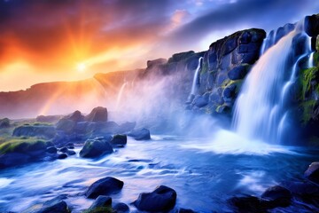 Fototapeta premium waterfalls gushing water cascading down rocky cliffs creating mi