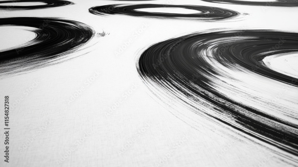 Poster Bold black curved lines and swirling brush strokes create a seamless pattern against a clean white backdrop, ideal for contemporary graphic projects