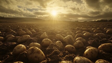 Uk- scotland- summer sun shining over potato field in summer
