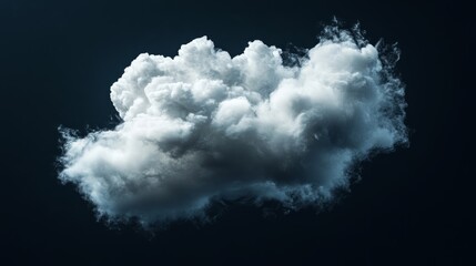 Naklejka premium A fluffy white cloud suspended on a deep black background, soft lighting emphasizing its contours 