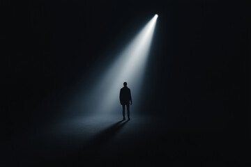 Obraz premium Advancing Toward a Tiny Flicker of Light in the Darkness