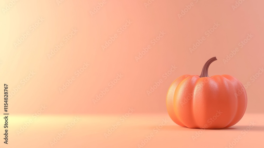 Aufkleber a 3d-rendered pumpkin with detailed textures is placed against a soft pastel orange backdrop, creati