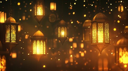 Obraz premium Stunning Arabic Lanterns Illuminating Celebration of Ramadan Nights