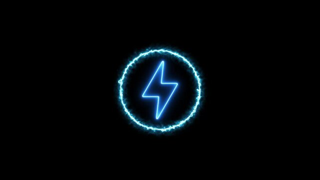 Power neon glowing icon. Electric flashlight icon in led light isolated on background. Technology