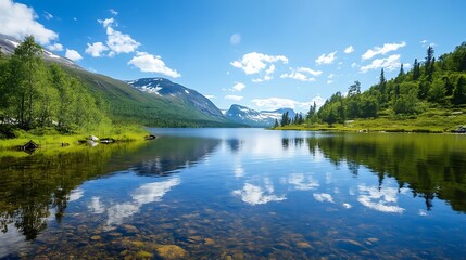 Serene Mountain Lake Landscape. Scenic Nature Scenery.