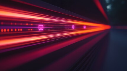 Glowing lines of IoT data flow towards a central cloud server in a digital composition, featuring faint icons representing remote management systems on a dark background