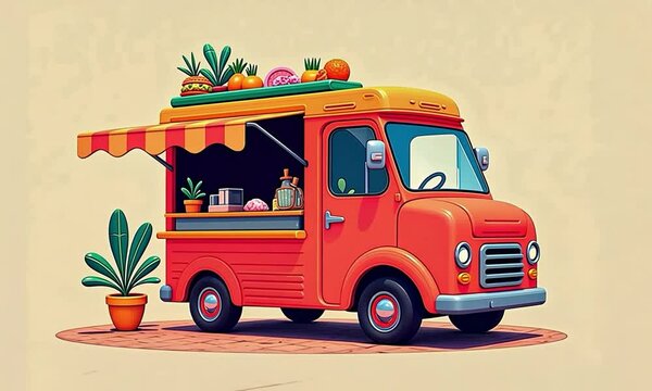 Bright Red Food Truck Illustration Perfect for Marketing, Branding, or Website Design