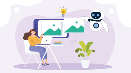 A creative artwork featuring AI-driven innovations in the design industry, including automation and smart tools.