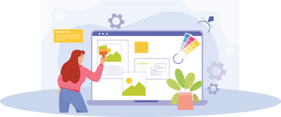 Obraz premium A futuristic illustration showcasing how AI tools revolutionize the design process, with glowing interface elements and advanced tech visuals.