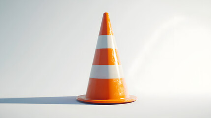 orange and white traffic cone on a white background with copy space