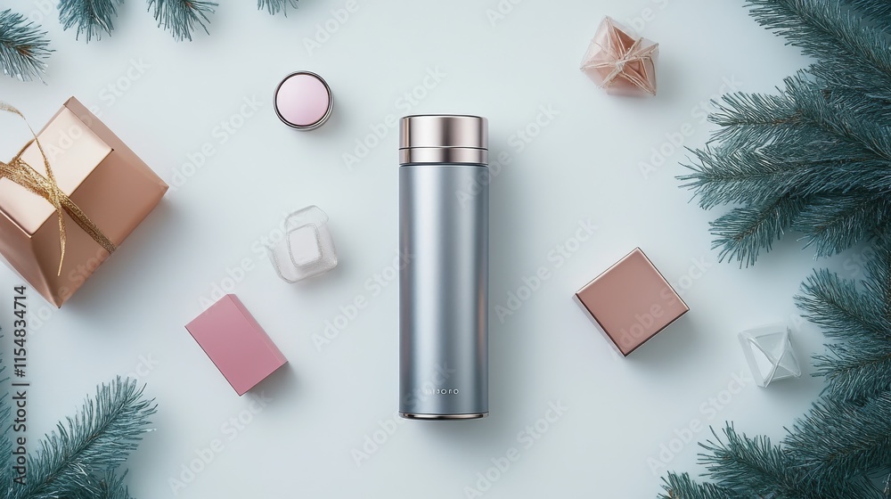 Poster a futuristic-looking supplement capsule with metallic textures rests on a clean white surface, surro