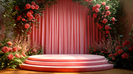 Pink floral stage backdrop.