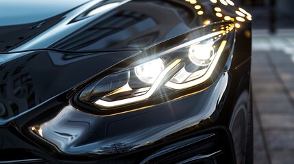 Fototapeta premium Glossy front splitter edge reflecting bright headlights