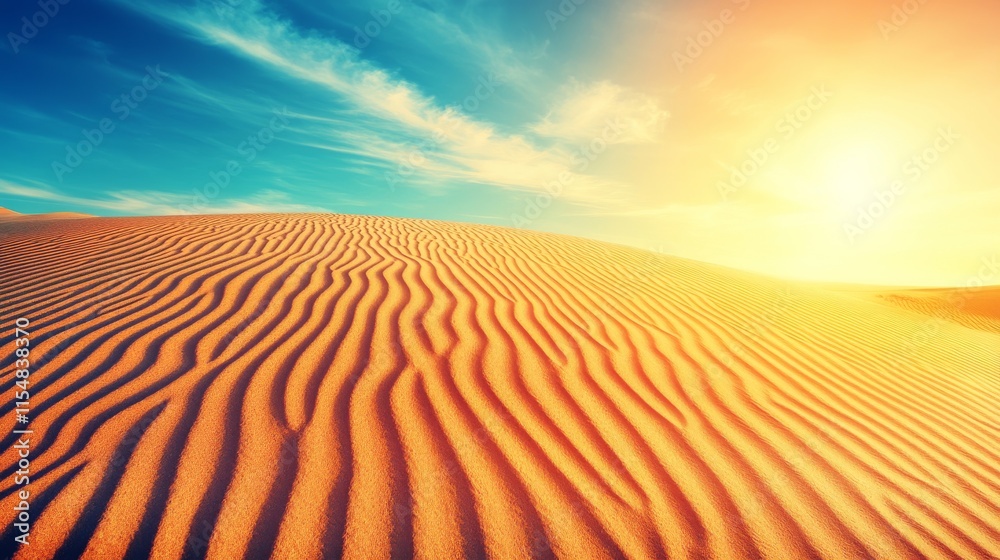 Aufkleber expansive desert features undulating sand dunes with golden-orange tones glowing in the sunset, crea