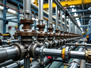 Industrial Piping System Close up of Valves and Pipes in Factory
