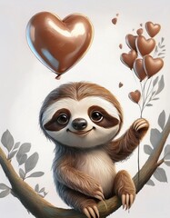 Sloth valentine birthday illustration 