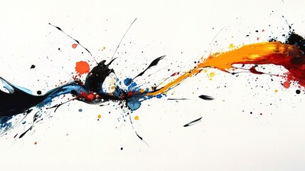 Abstract Ink Painting with Flowing Lines and Vibrant Color Splashes