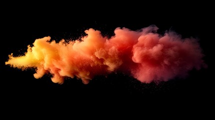 Brightly colored smoke blending shades of red, orange, and yellow, isolated on a deep black background 
