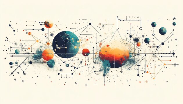 Science and algebra concept with mathematical equations, scientific symbols, and geometric shapes, futuristic design
