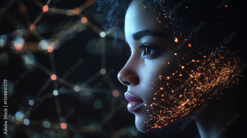 Poster Digital Concept of Cyberspace with Particles and Data Network