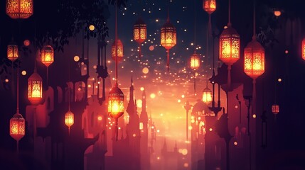 Enchanting Arabic Lanterns in a Festive Ramadan Celebration Scene