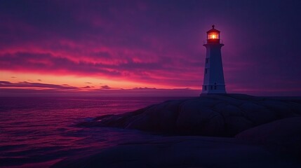 Fototapeta premium Scenic Sunset at Peggy's Cove Lighthouse with Ocean View