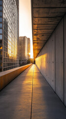 Fototapeta premium Golden Hour Cityscape: Urban Canyon Pathway