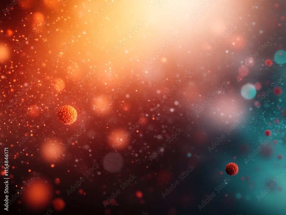 Poster this composition features a close-up view of a vibrant cluster of 3d-rendered bacteria in orange and