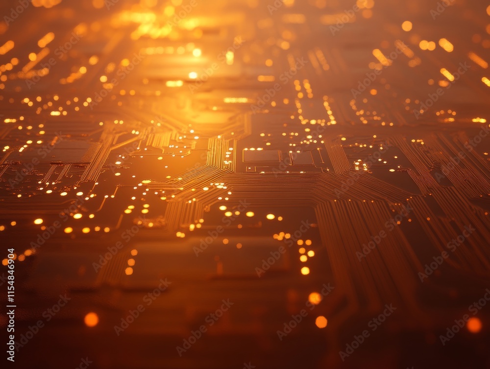 Aufkleber Intricate details of a microchip reveal advanced circuitry under focused lighting, showcasing the complexity and sophistication of modern technology