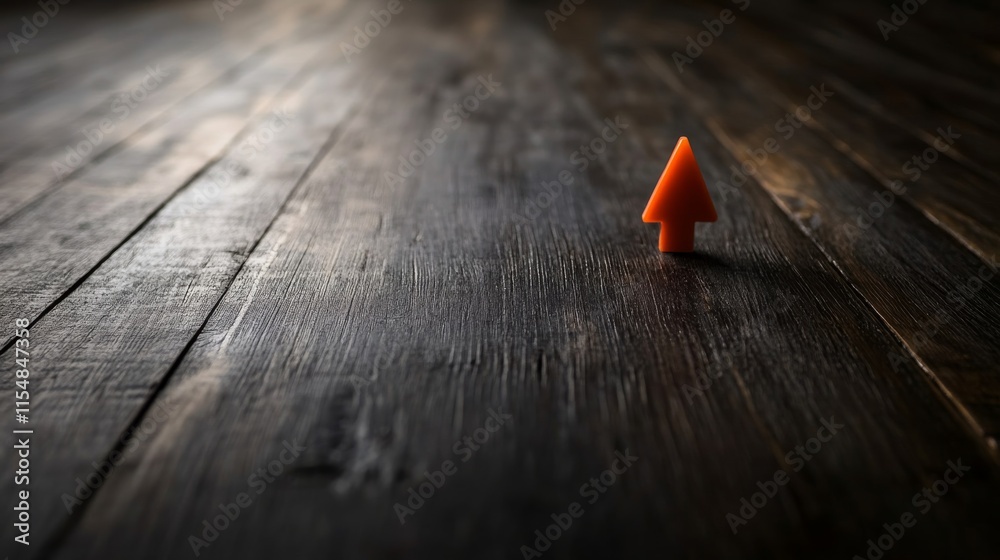 Poster close-up of a glowing orange arrow on a black background, representing futuristic growth and advance
