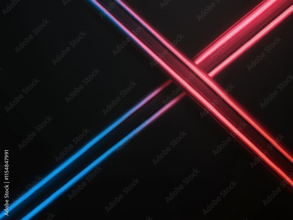 Poster vibrant blue and orange light beams cross in a deep black background, forming an energetic and moder