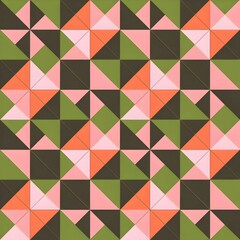 A Seamless Pattern of Triangles, Squares, and Colorful Petals