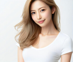 Naklejka premium 白いTシャツの美女