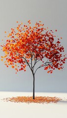 Vibrant Autumn Tree with Bright Orange Leaves Against Neutral Background
