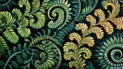 Barnsley Fern IFS Painting: Green, Gold, Swirls, Botanical, Pattern