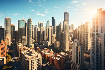 Obraz premium Resplendent Daylight Across Cityscape: A Captivating Portrait of Urban Architecture and Life