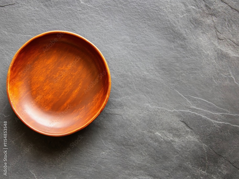 Fototapete a single ceramic plate is elegantly placed on a gray stone table, offering generous space on one sid