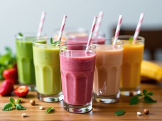 Delicious Colorful Fruit Smoothies in Glasses
