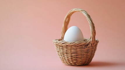 Simple Easter basket outline with one egg on a soft peach background
