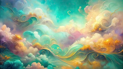 Fototapeta premium Golden Waves in a Dreamlike Sky, a Fantasy Landscape