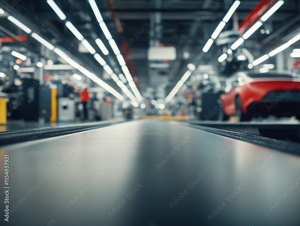 Poster water bottles move seamlessly along a conveyor belt in a brightly lit factory, surrounded by machine