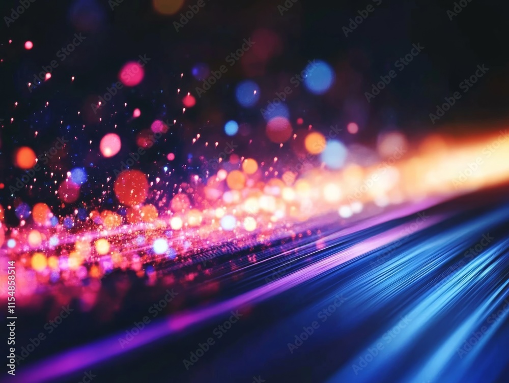Poster a wide-angle view showcases a digital wave filled with vibrant blue colors and dynamic lines, radiat